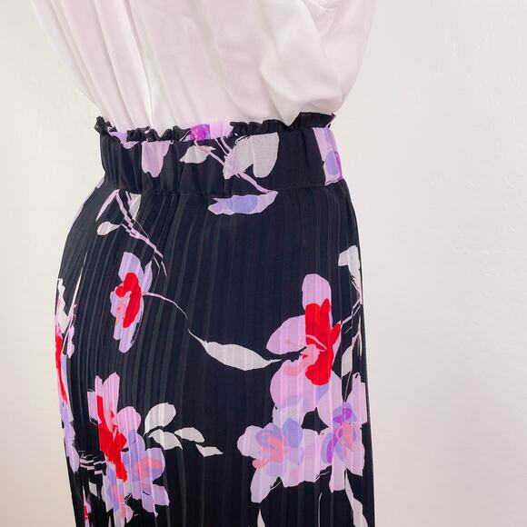 Calvin Klein Pleated Dark Floral Asymmetrical Midi Skirt Indie Whimsigoth S NWT - Picture 7 of 12